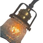 Art Nouveau - Wall Mounted Lamp With Blie Pressed Glass - Brass Base - Fully Original! thumbnail 4