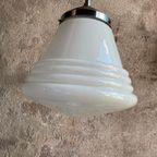 Art Deco Hanglamp / Schoollamp Met Opaline Glazen Bol thumbnail 3