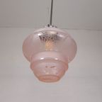 Art Deco Hanglamp Met Roze Glazen Kap, Jaren 30 thumbnail 9