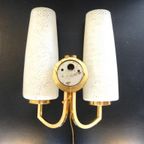 Retro Vintage Wandlamp Lamp Messing Jaren 60 Glas Goud thumbnail 3