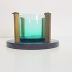 Vintage Art Deco Asbak Kristal Messing Leer Mid Century ´60 thumbnail 4