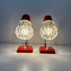 Charmante, Vintage Lampjes (2) Rood Metaal Met Glazen Kapjes thumbnail 3