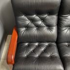 Teak And Black Leather 3 Seat Sofa By Hs Denmark 1970S thumbnail 6