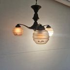 Art Deco Hanglamp Messing Hout Kroonluchter thumbnail 3