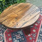 Vintage Massief Eiken Brutalist /Wabi-Sabi Ronde Salontafel thumbnail 5