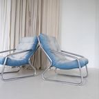 Vintage Buisframe Fauteuils Opnieuw Bekleed Met Jeansstof thumbnail 6