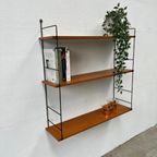 Vintage Wandrek 3 Planken Teak, Zwart Draadstaal 'ladders' thumbnail 5