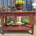 Donker Teakhouten Sidetable, Wandtafel, Console Afm. 120x40cm En 74cm Hoog thumbnail 2