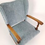 Brocante Blauwe Rookstoel | Antiek Blauwe Fauteuil thumbnail 5