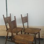 Brutalist Eetkamerstoelen Jaren 40-50 Met Rieten Zitting thumbnail 9