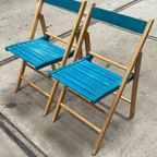 Set Van Twee Vintage Klapstoelen, Groen / Blauwe Zitting. Nederland 1980'S thumbnail 9