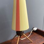 Table Lamp In Yellow And Red Ribbon, Wood Tripod Base 1950S thumbnail 8