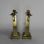 Set Van 2 Messing Art Nouveau Kandelaar, Rond 1910 thumbnail 6