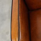 Unieke En Complete Set Van Twee Cognac Kleurige, Schapenleren Art Deco Fauteuils En Bank thumbnail 9