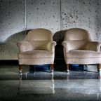 Set Van 2 Vintage Ecru Eenzitten / Fauteuils / Clubzetels thumbnail 10