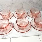 Vintage Rosaline Swirl Arcoroc Luminarc Roze Glas 70S Kop En Schotels thumbnail 5