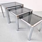 Vintage Chroom En Rookglas Nesting Tafel Set thumbnail 2