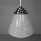 Art Deco Hanglamp Met Geribbelde Witte Bol, Jaren 30 thumbnail 7