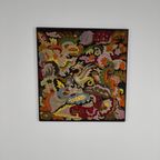 Origineel Frans Handgeborduurd Textiel – Griffin & Bloemmotief – Ca. 1930–1940 thumbnail 3