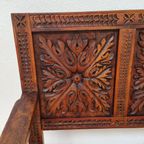 Antieke, Vintage Walnoot Houten Kerkbank, Halbank, Bank thumbnail 3