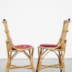 Set Van 4 Subtiele En Charmante Vintage Jaren ’60 Rotan Boho Stoelen Met Gestoffeerde Zitting thumbnail 4