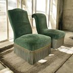 Set Van 2 Vintage Fauteuils / Eenzitjes Met Franjes thumbnail 2