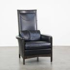Zeer Statige Zwarte Rundleren Design Fauteuil/armchair Van Giorgetti Met Een Uitmuntend Zitcomfor thumbnail 2