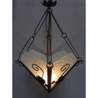 Art Deco Hanglamp Met 4 Gewolkte Glazen Platen thumbnail 3