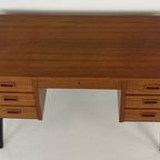 Scandinavisch Vintage Teak Fineren Bureau Faset thumbnail 4