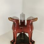 Zeldzame Antieke Houten Tafel Met Hondenkoppen En Bloemenschildering thumbnail 4