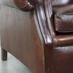 Comfortabele En Correcte Donkere Antieke Schapenleren Engelse Armchair In Zeer Goede Staat thumbnail 13