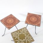 3 Vintage Plantentafels Tegel Tafeltje Jaren 70 thumbnail 3