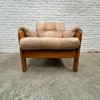 Vintage Fauteuil Of Loungestoel - Hout Met Licht Leer - 2X thumbnail 5