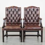 Set Van 4 Mooie En Statige, Luxe Donkerbruine Engelse Rundleren Chesterfield Eetkamer/Bijzet/Verg thumbnail 4