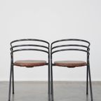 Leuke Set Van 4 Jaren 70 Design Eetkamerstoelen Met Leren Zitting En Metalen Frame thumbnail 6