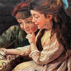 M. Vermeulen. Gesigneerd Schilderij "Kinderen Met Een Puppy". thumbnail 5