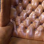 Schitterende Schapenleren Olijfgroene Chesterfield Wingback Fauteuil thumbnail 11