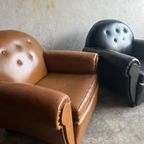 Pair Of Interbellum Club Sofa'S In Cognac Brown And Jet Black Colour. thumbnail 4