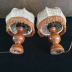 Vintage - Schemerlamp - Bedlamp - Kastlamp - Hout/stof- 2 Stuks thumbnail 7