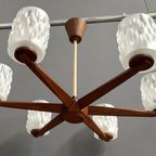 Teak Ceiling / Pendant Lamp 6 Glass Shades 1960S thumbnail 2