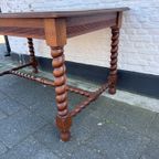 Stoere Eiken Eettafel/ Schrijftafel Met Gedraaide Poten, Exacte Maten Volgen thumbnail 7