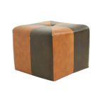 Vierkante Poef Skai Kunstleder Bruin Camel Patchwork 41cm thumbnail 9