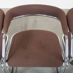 Set Van 4 Leuke Vintage Design Eetkamerstoelen Met Bruine Stoffen Bekleding thumbnail 9