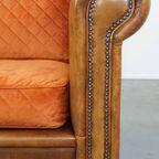 Luxe En Comfortabele Schapenleren 2.5 Zits Bank Van Topkwaliteit Met Oranje Stoffen Kussens thumbnail 6