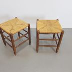 Set Vintage Houten Krukjes Met Biezen Zitting thumbnail 3
