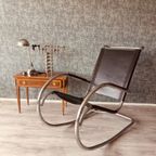 Vintage Italian Steel And Leather Rocking Chair Attributed To Fasem, 1970S thumbnail 17