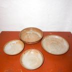 Set Of 4 Grès White-Glazed Ceramic Bowls* Stoneware Serving Dishes thumbnail 3