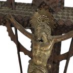 Groot Antiek Tramp Art Kruis Crucifix Corpus Volkskunst Begin 20Ste Eeuw thumbnail 8