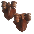 Vintage / Antieke Houten Wandkandelaars Set Van 2 thumbnail 7