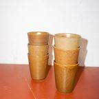 Brown Mid Century Modern Country Stoneware Grès Coffee Cups With White Glaze thumbnail 4